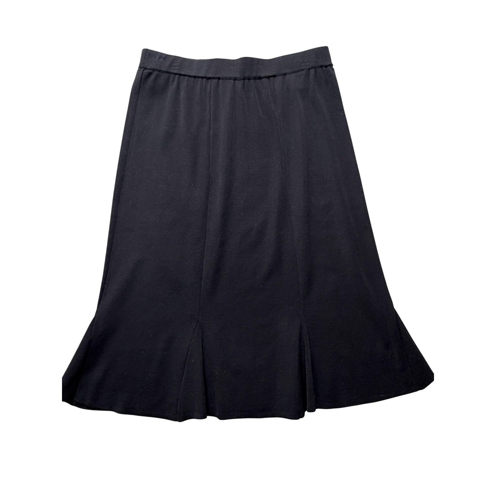 Misook Knit Flare Skirt Womens M Black Knee Length Pull On Elastic Waist